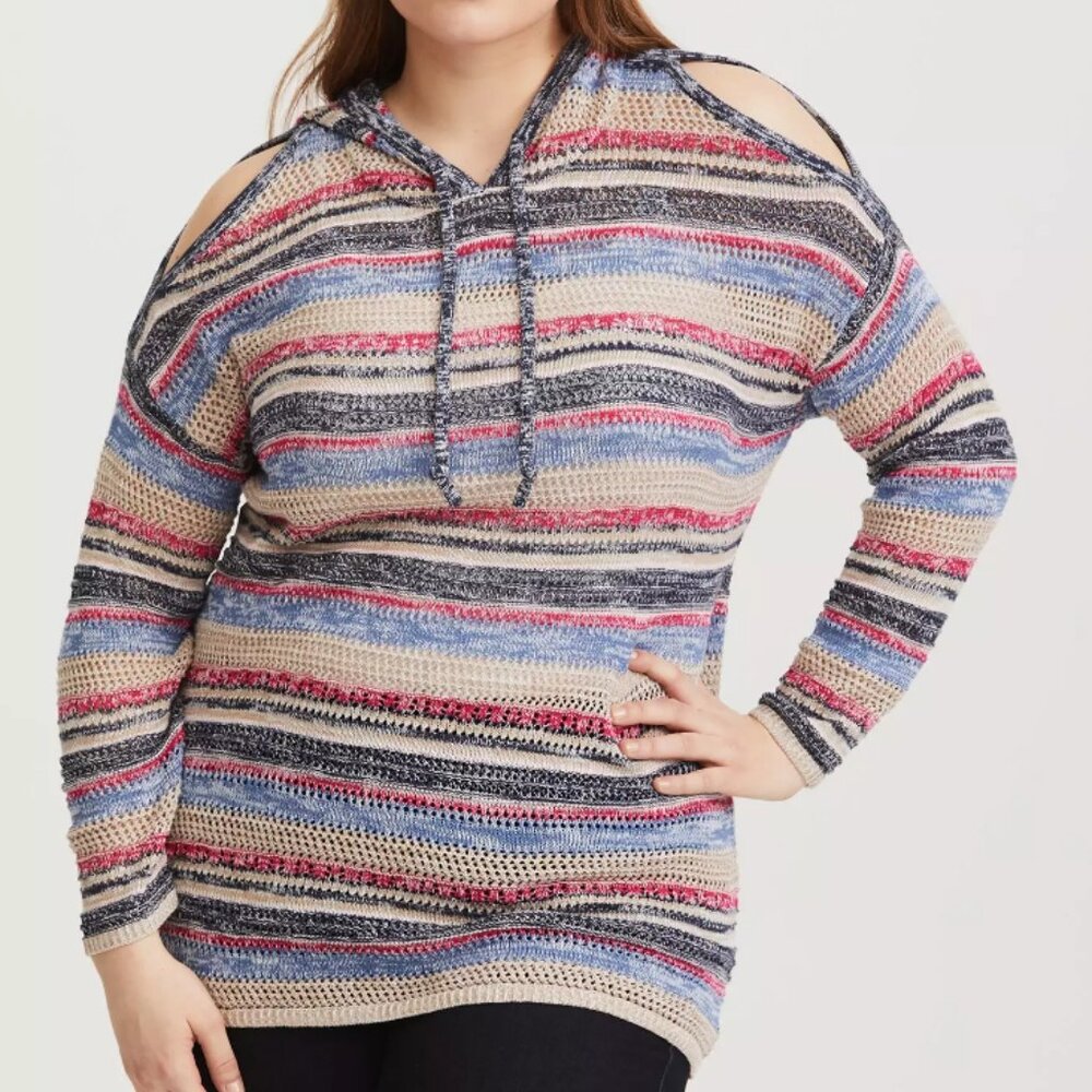 Cute Torrid Women's Plus Size Stripe Cold Shoulder Hoodie Knit Tunic- 6 6x 6xl